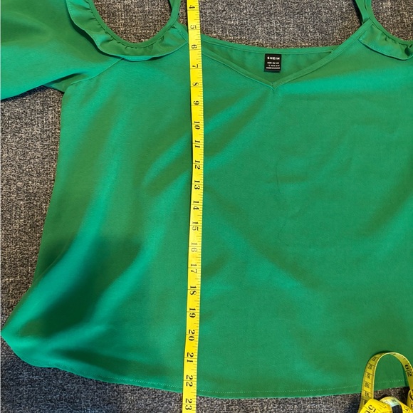 SHEIN Emerald V-Neck Off the Shoulder Blouse - Picture 5 of 7